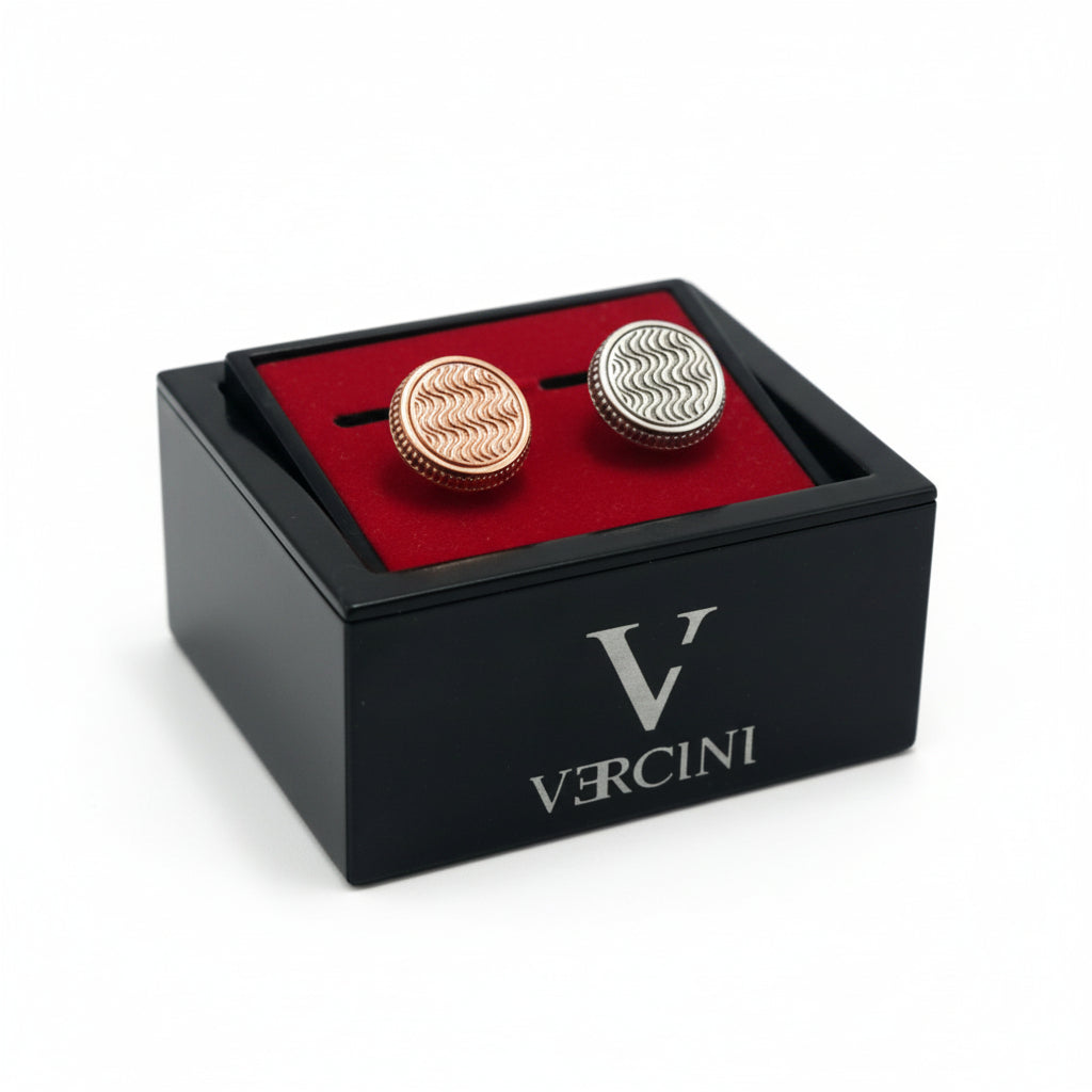 Vercini Wave Pattern Cufflinks – Rose Gold & Silver