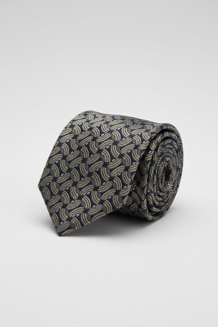 Premium Woven Basketweave Tie - Navy Silver