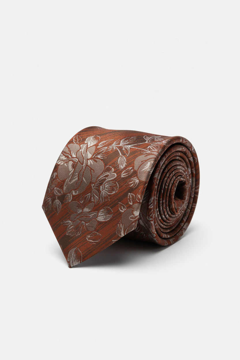 Elegant Bloom Navy Tie with Red Rose and Green Accents