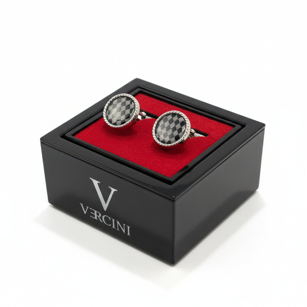 Vercini Checkered Silver Cufflinks