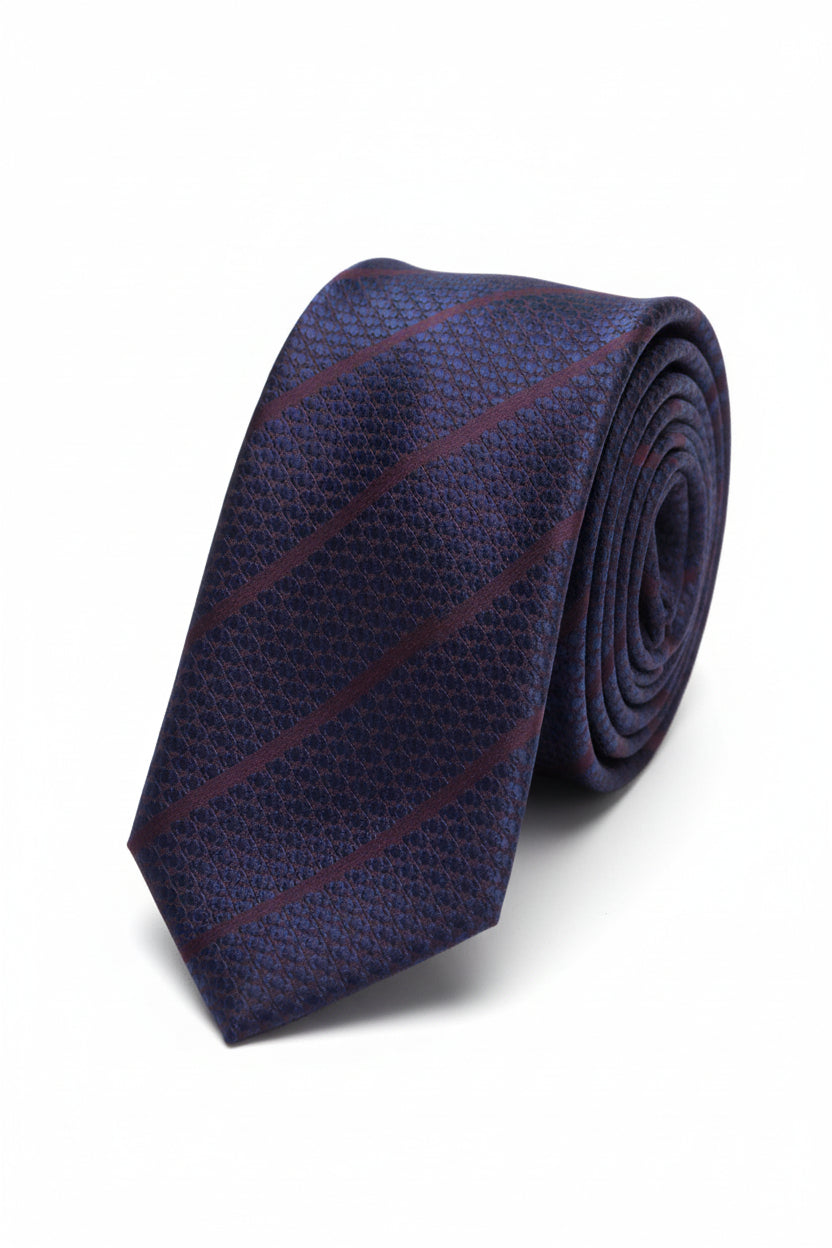 Premium Textured Striped Tie - Navy Burgundy