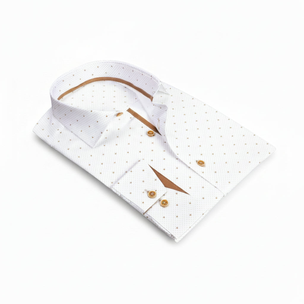 Vercini White Dotted Dress Shirt with Tan Contrastercini