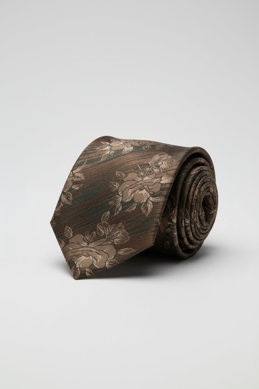 Elegant Bloom Navy Tie with Red Rose and Green Accents
