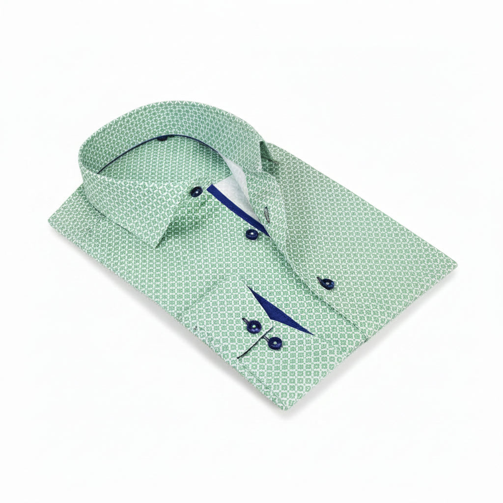 Vercini Green Geometric Print Men’s Shirt – Stylish Business Casual Button Down