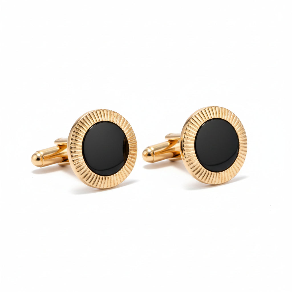Premium Gold-Tone Cufflinks with Black Onyx Center