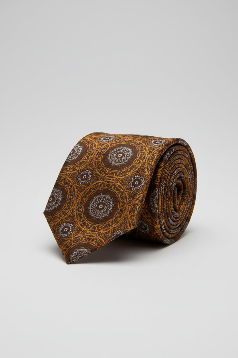 Navy Copper Medallion Tie with Pocket Square Set