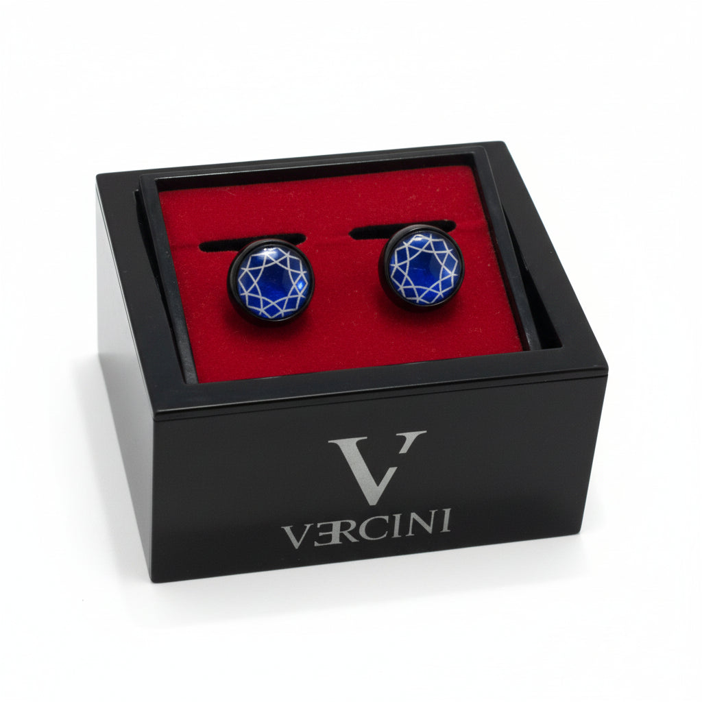 Vercini  Geometric Enamel Cufflinks – Royal Blue