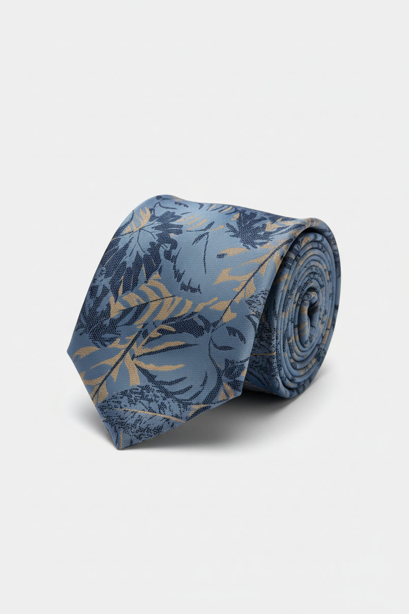Slate Blue Floral Tie with Matching Pocket Square - Vercini