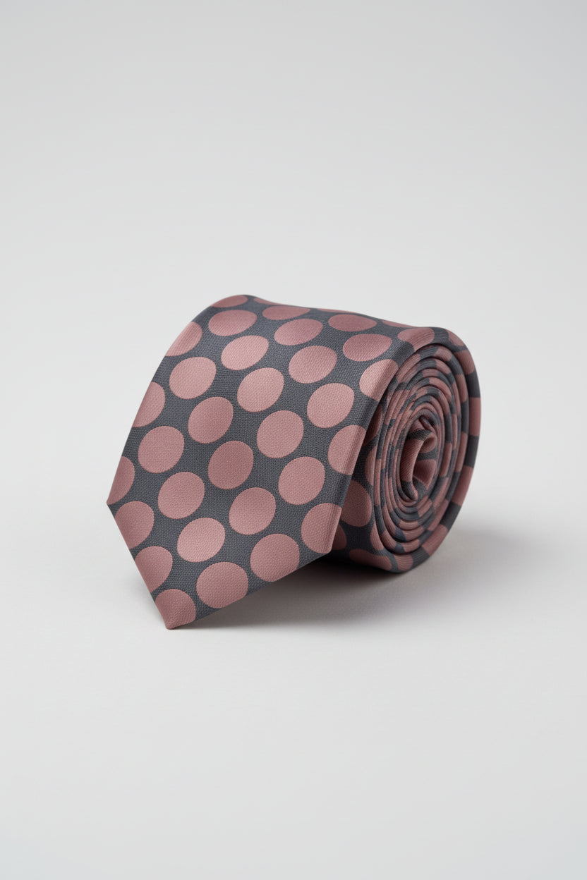 Charcoal & Pink Polka Dot Tie Set with Pocket Square