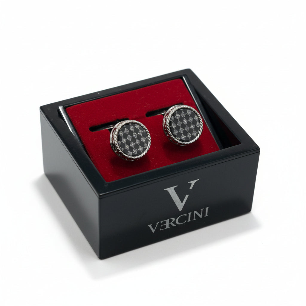 Vercini Textured Round Cufflinks in Silver