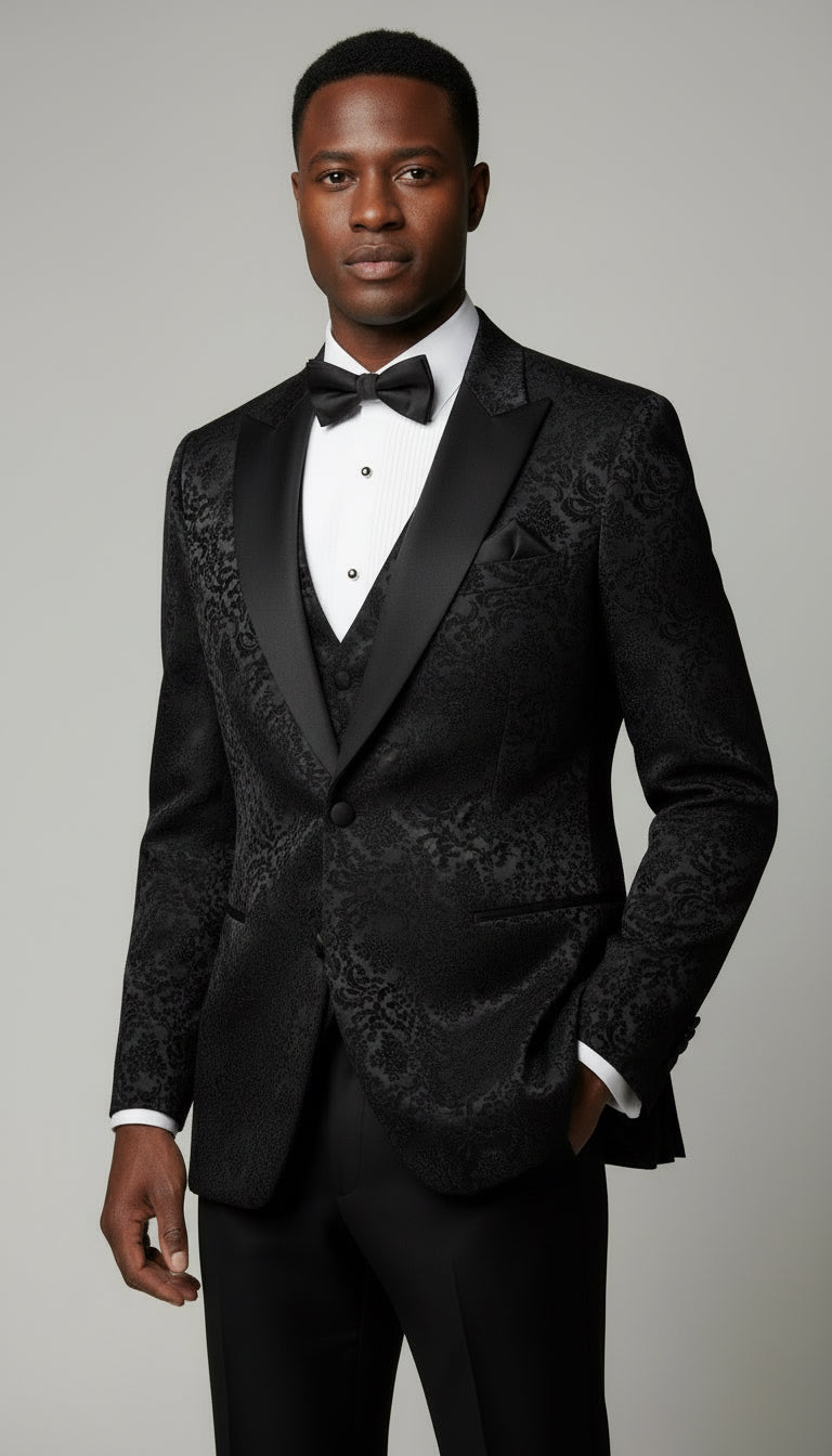 Black on Black 4-Piece Tuxedo Suit