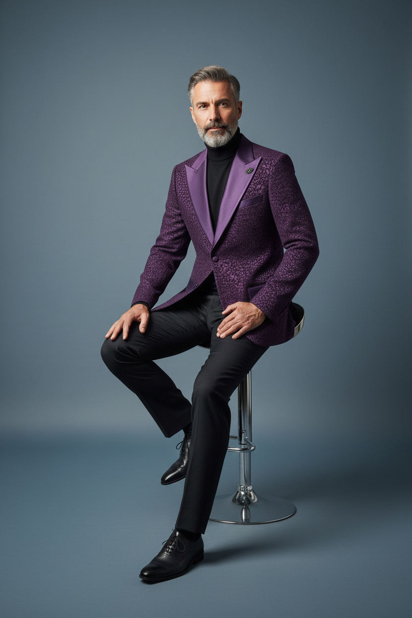 Purple Blazer - Seated Pose