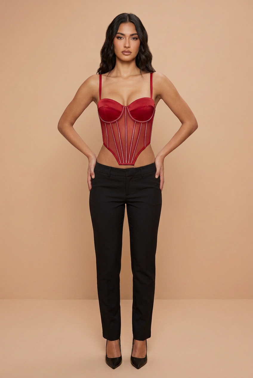 Red corset front pose