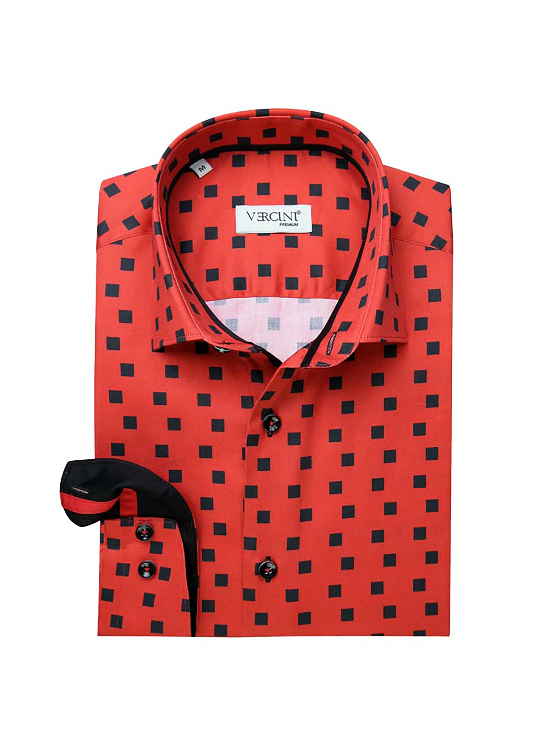 RED AND BLACK SQUARE VERCINI COLLAR SHIRTS Casual Shirts Vercini