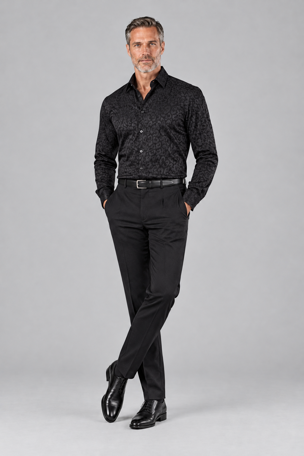 Relaxed pose with light gray background