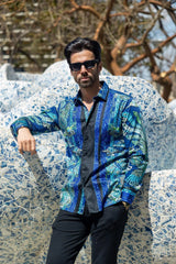Men's Rhinestone Floral Rooster Long Sleeve Shirts
