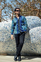 Men's Rhinestone Floral Rooster Long Sleeve Shirts
