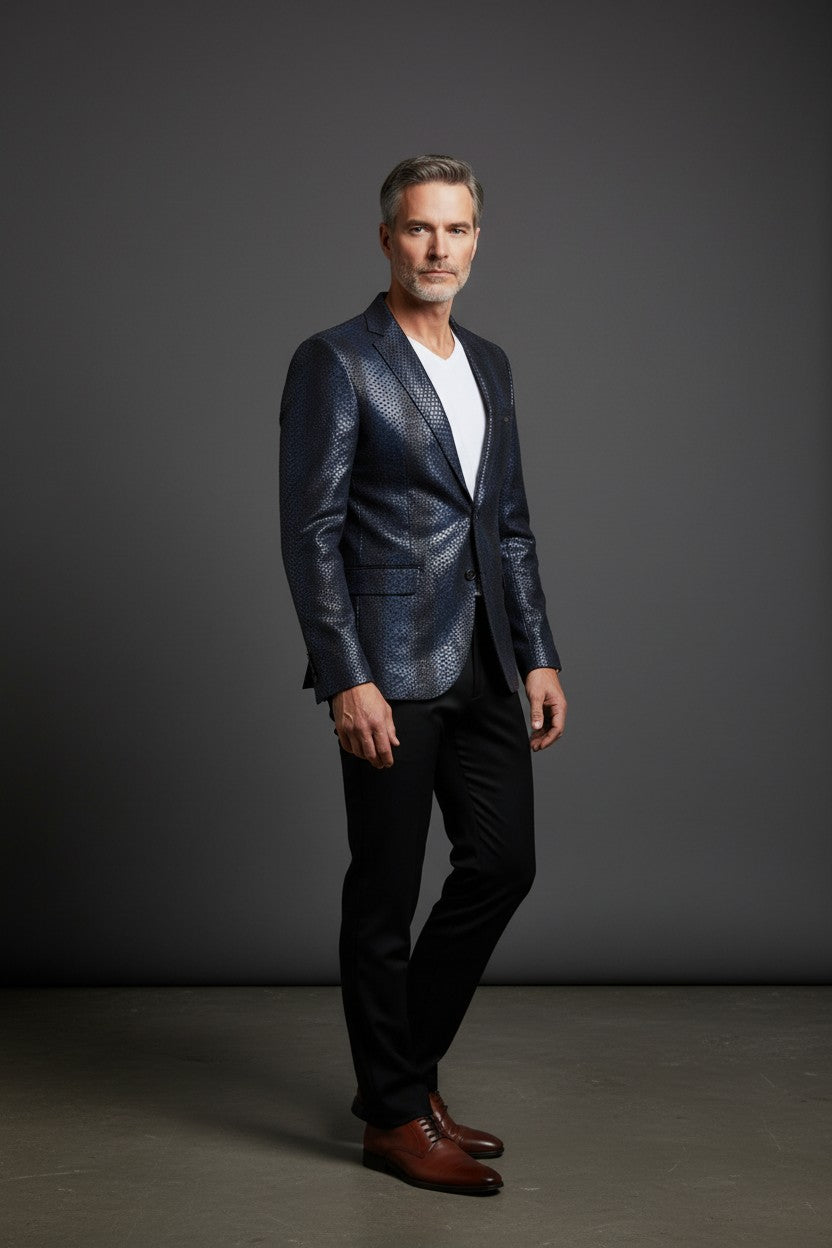 Men's Slim Fit Snakeskin Pattern Blazer - Premium Textured Sport Coat