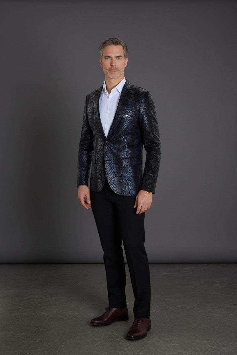 Men's Slim Fit Snakeskin Pattern Blazer - Premium Textured Sport Coat