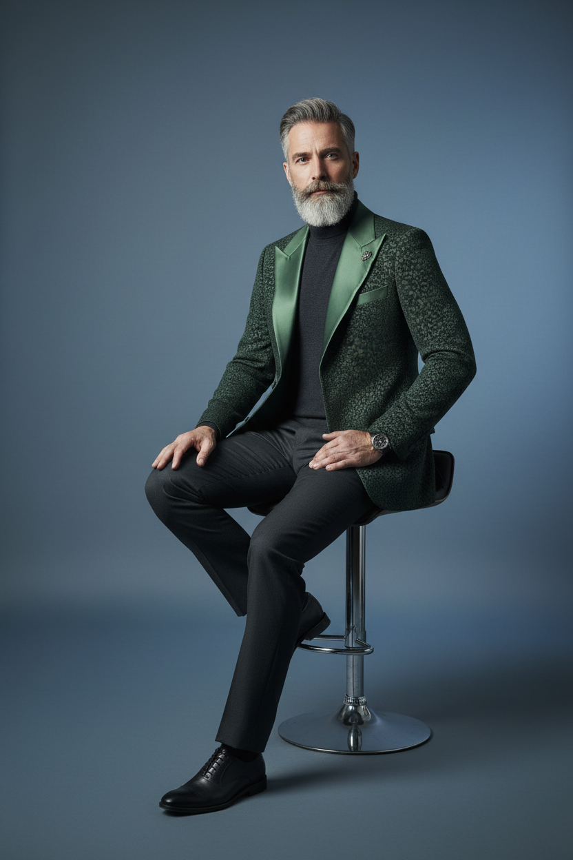 Sage Green Blazer - Seated Pose