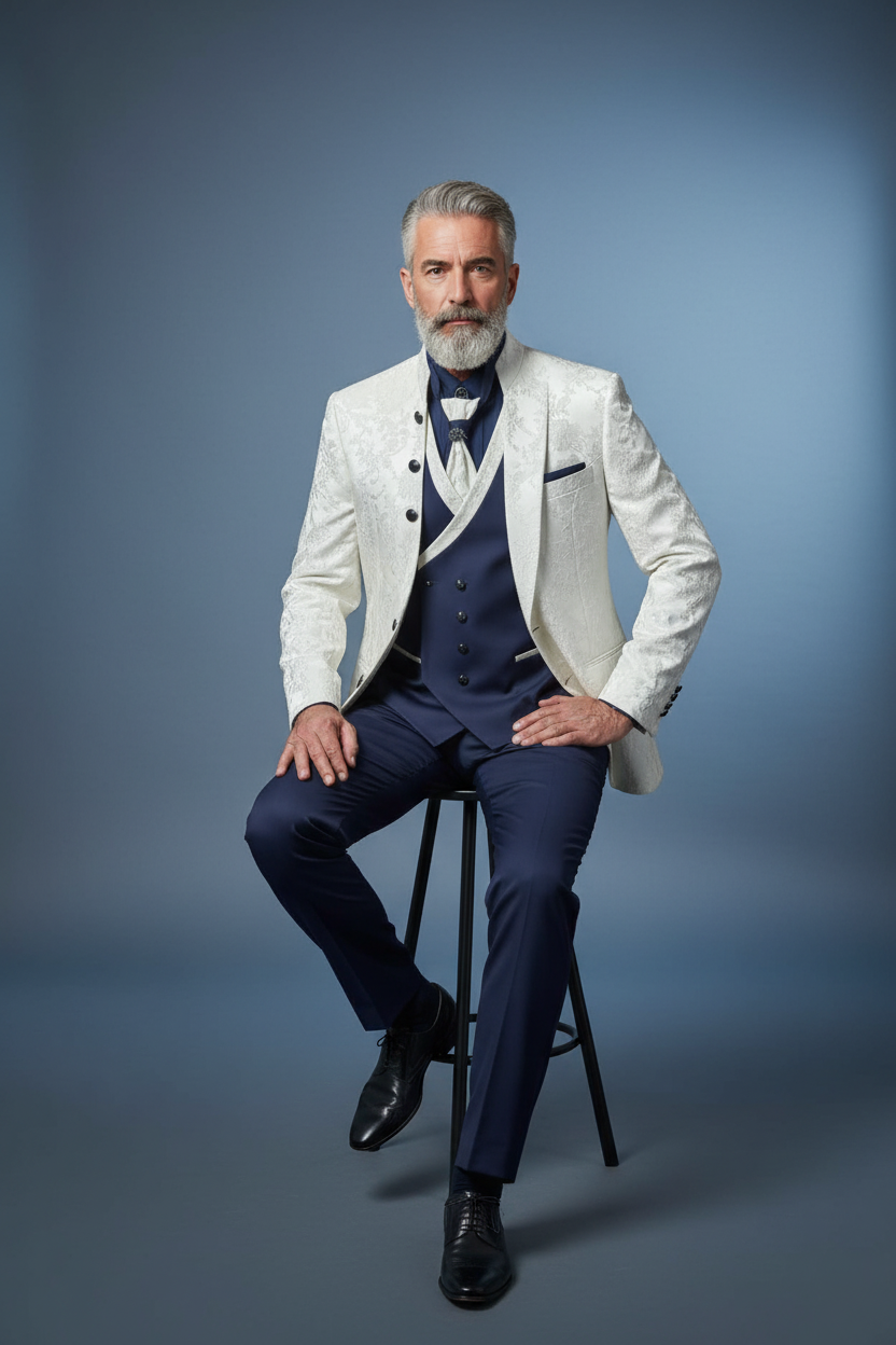 Seated pose with bow tie