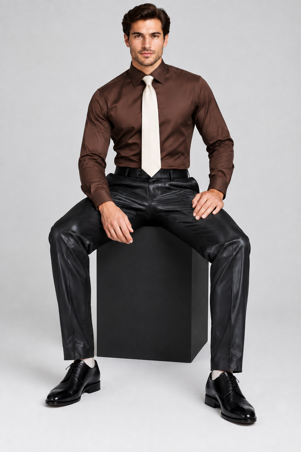 Men’s High-Shine Black Tailored Suit Pants
