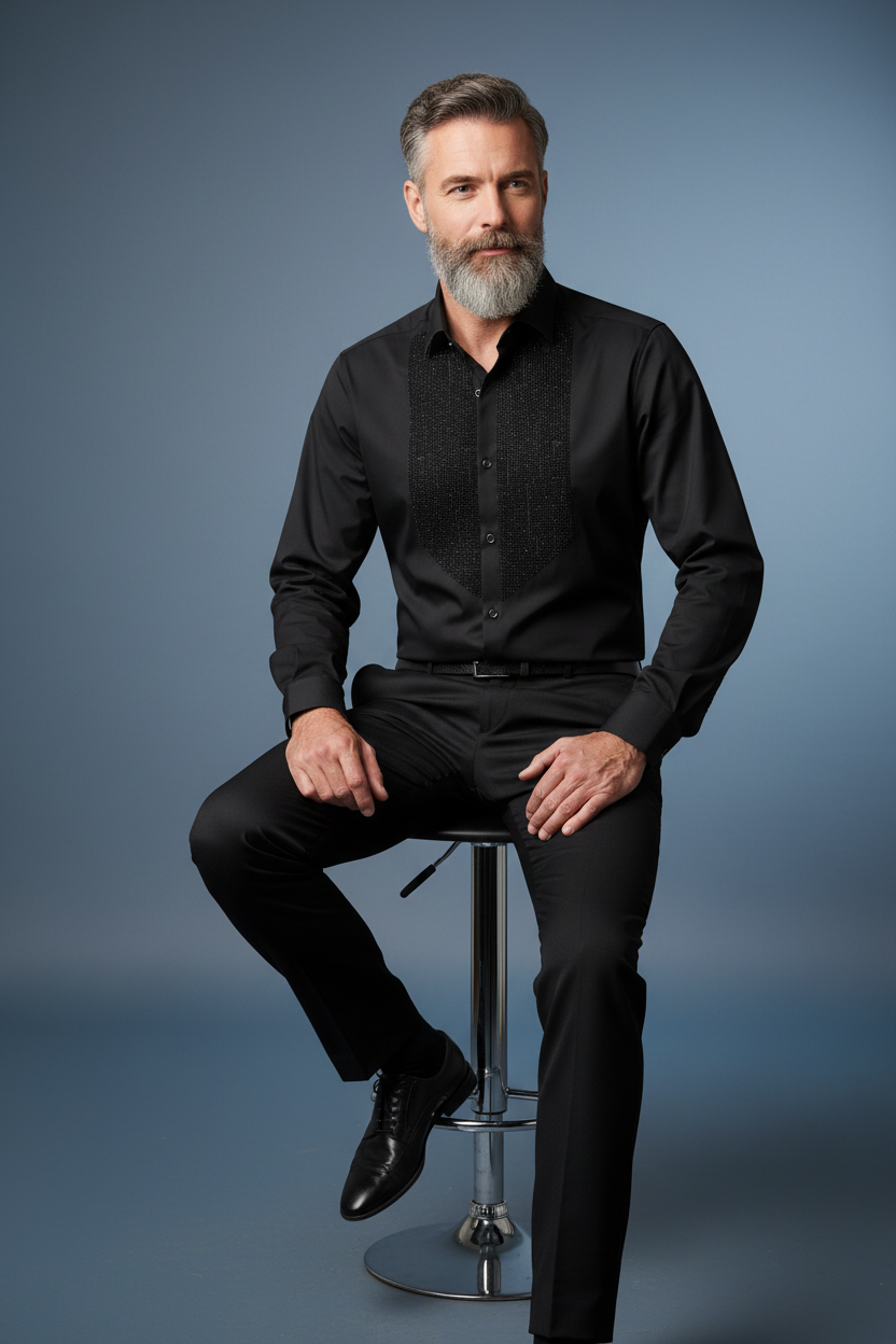 Sebastian wearing black shirt - seated pose