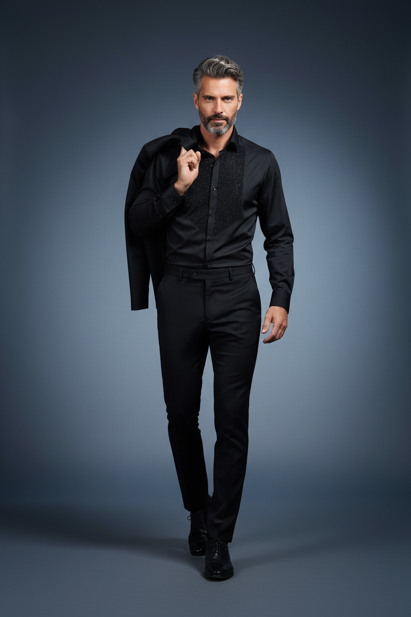 Sebastian wearing black shirt - walking pose