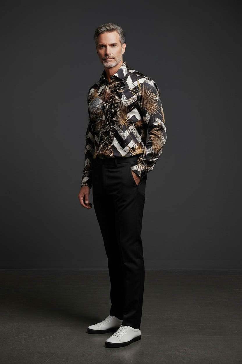 Shiny Shirt Single Frill – Three Quarter Pose