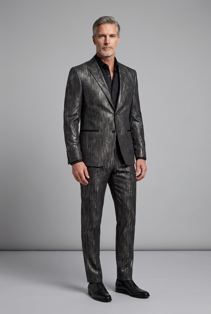 Charcoal Abstract-Pattern Sport Jacket