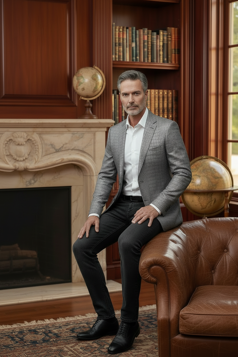 Standing by fireplace