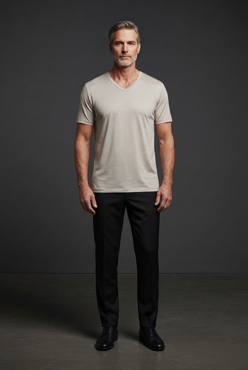 Stone V-neck T-shirt on Vercini model