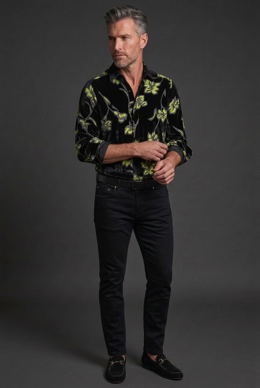Three-quarter pose with folded sleeves
