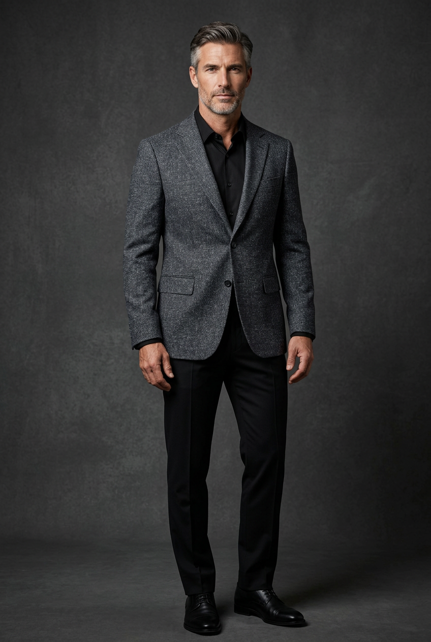 Vercini charcoal textured blazer on male model