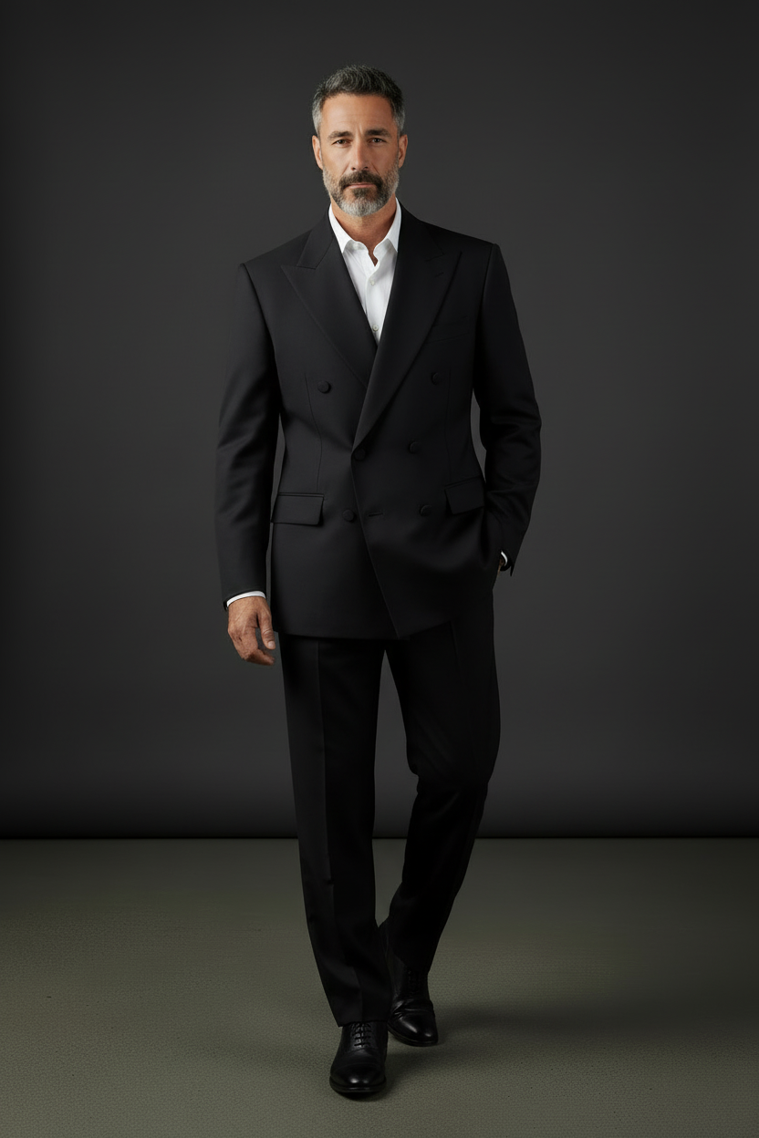 Vercini Double-Breasted Oversized Black Suit