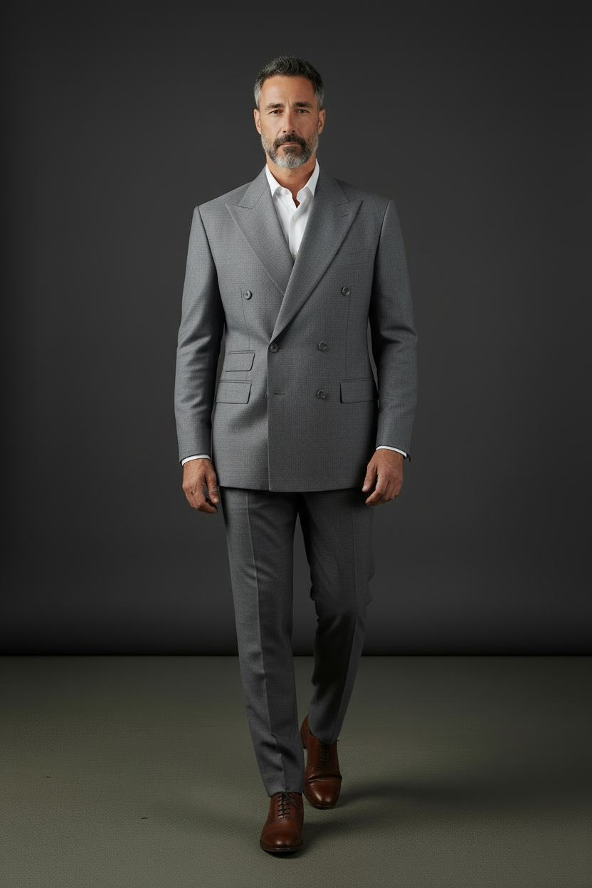 Vercini Double-Breasted Oversized Gray Suit