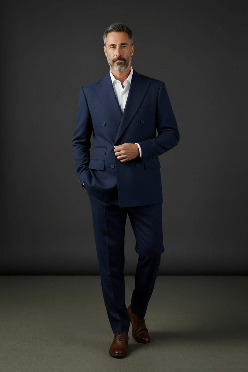 Vercini Double-Breasted Oversized Navy Suit
