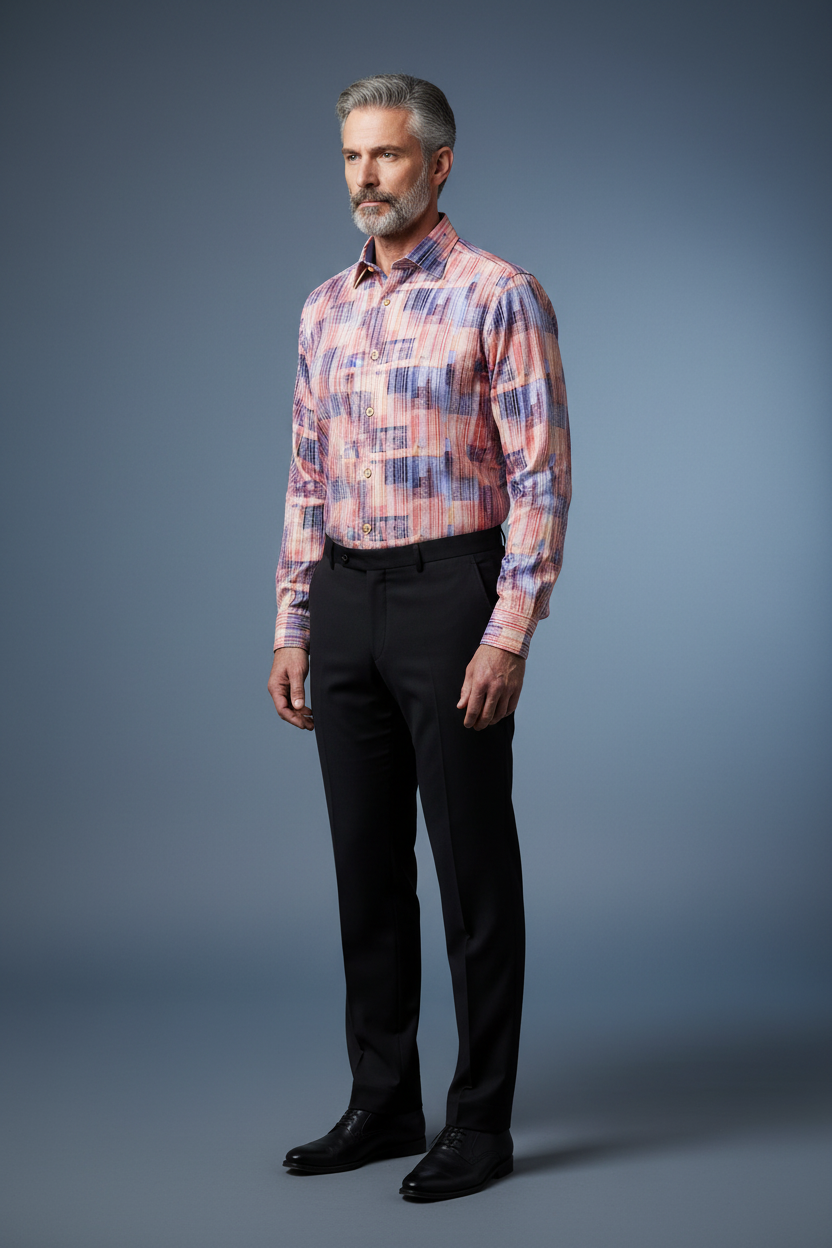 Vercini Y27 Sunset Mosaic Print Shirt on model