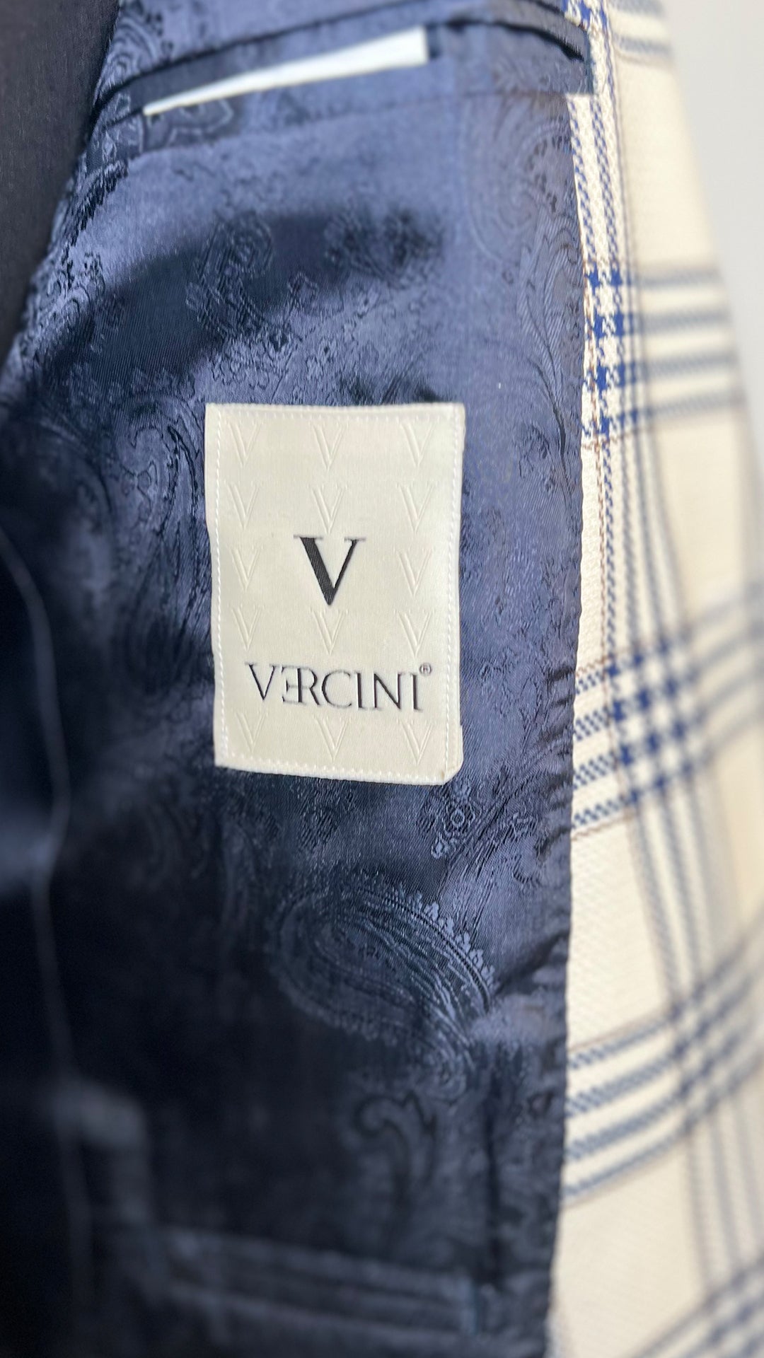 Tan With Light Blue Plaid Pattern Sport Coat vercini