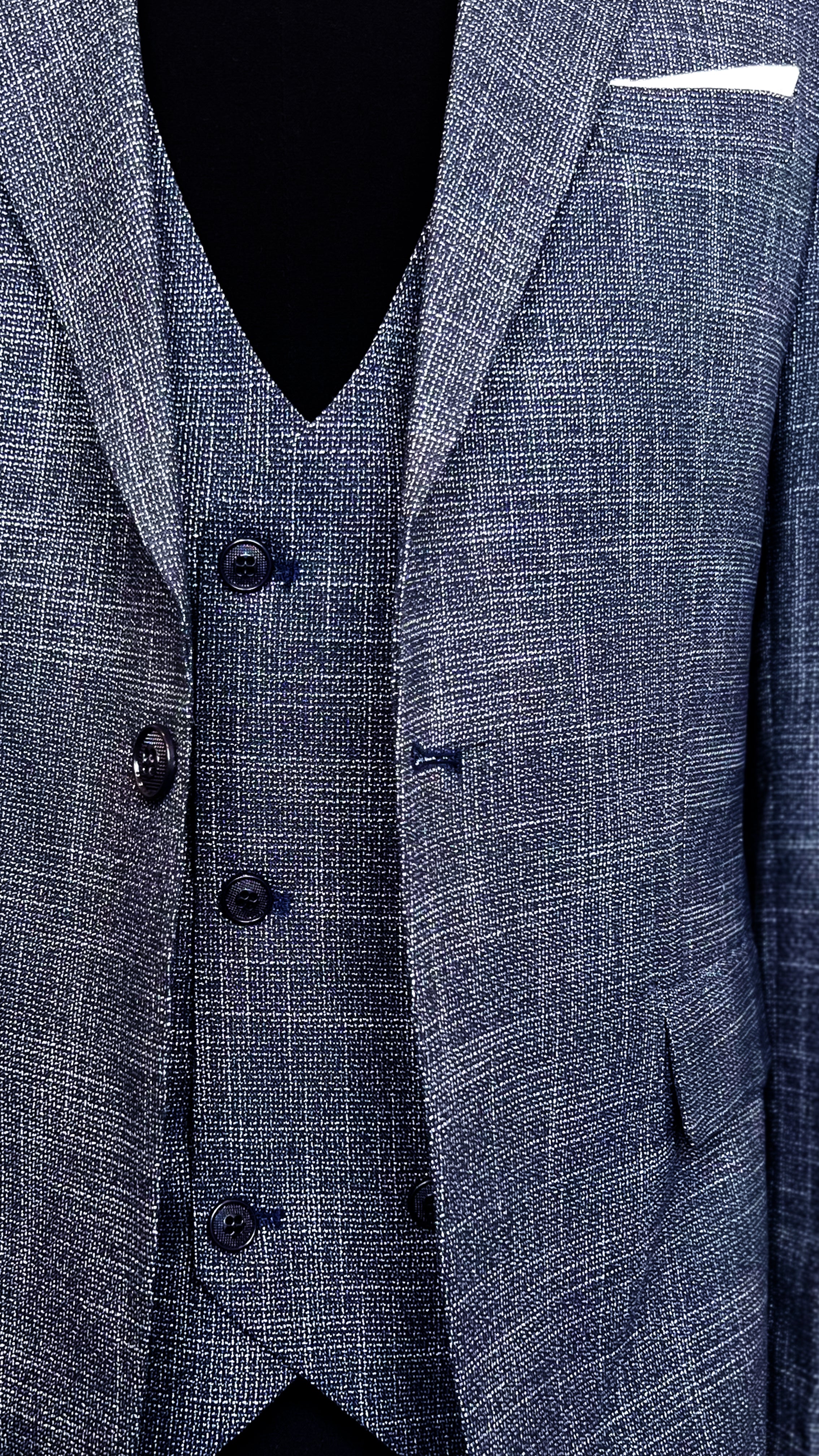 Vercini Chambray Elegance Three-Piece Suit - Charcoal Gray