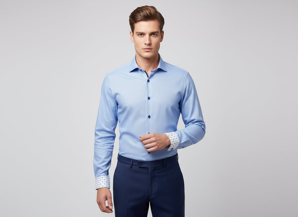 Vercini Y03 Sky Blue Microdot Dress Shirt