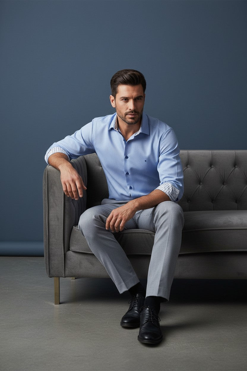 Vercini Y03 Sky Blue Microdot Dress Shirt