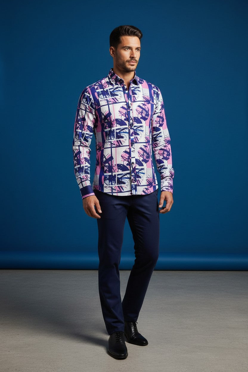 Pink Abstract Artistry Men's Casual Shirt