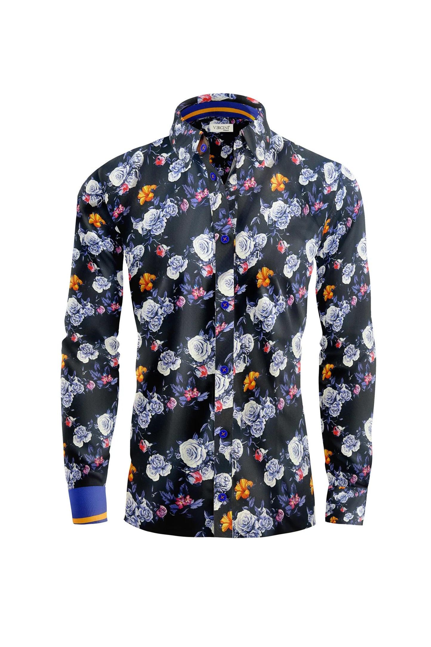 Midnight Blossom Fitted Dress Shirt CASUAL SHIRT On Sale 30% Off Vercini