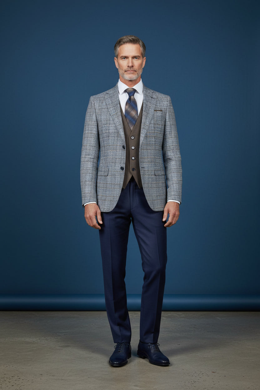 Vercini Tailored Plaid 3-Piece Suit