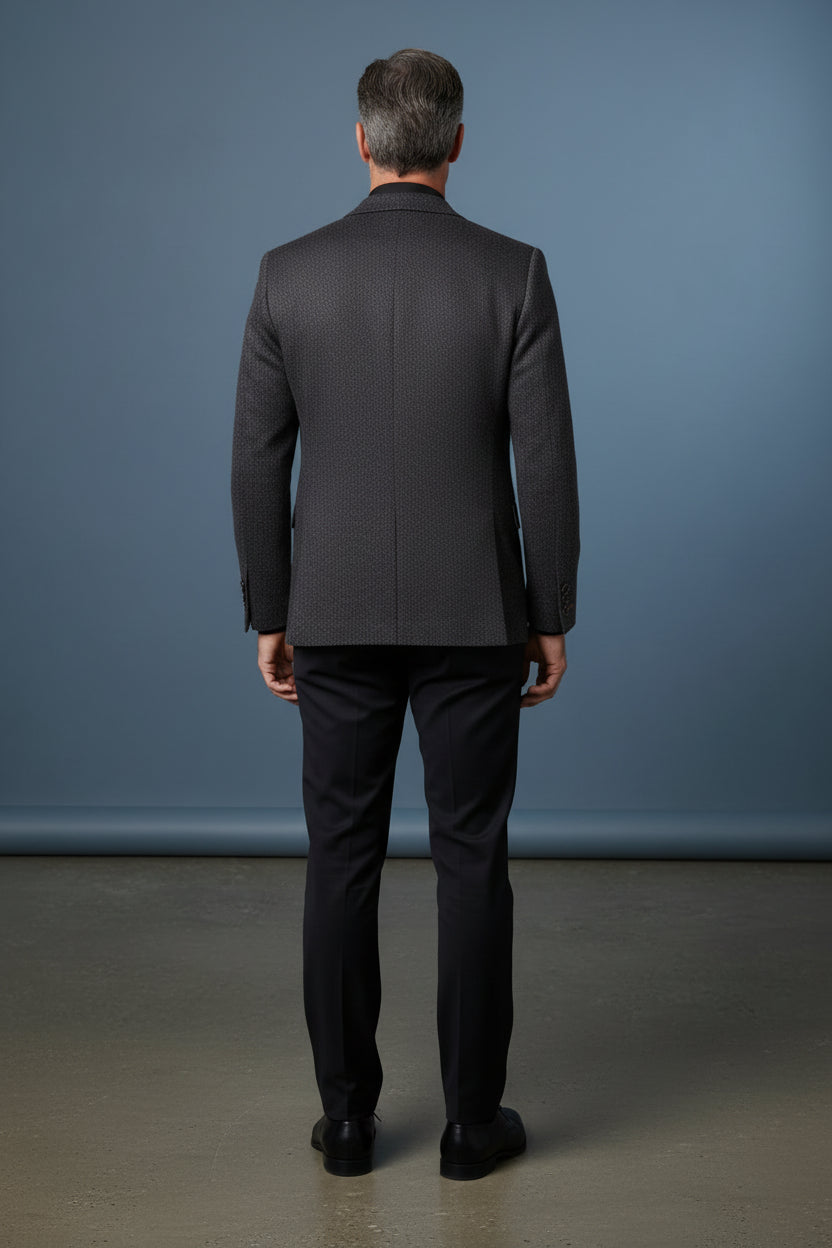 Navy Herringbone Blazer with Orange Accents