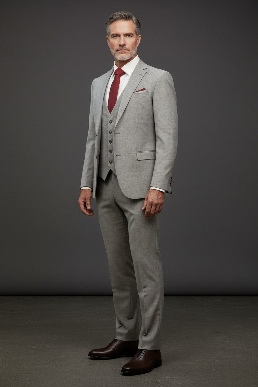 "Elegant & Versatile Grey 3-Piece Suit, Classic Style & Perfect Fit"
