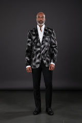 Vercini Abstract Brushstroke Blazer - Black White Gray Velvet Luxury Jacket