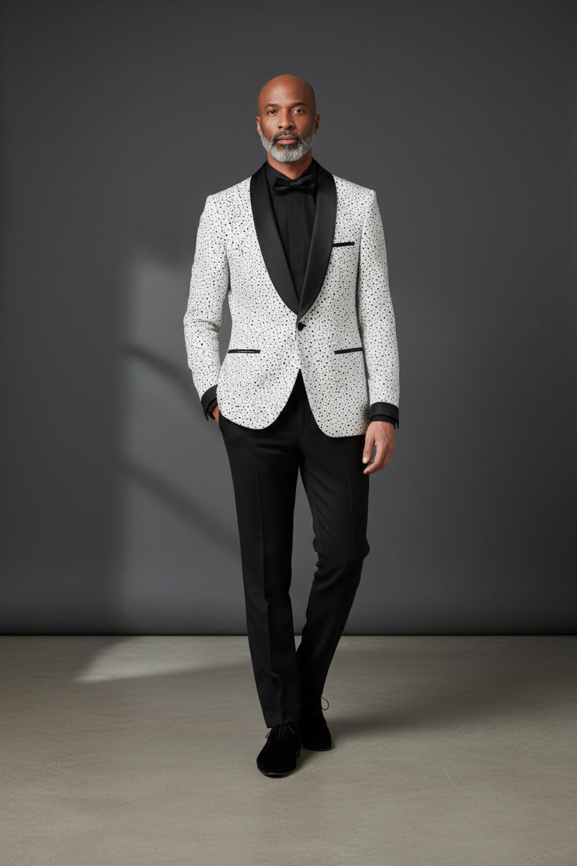 Black Polka Dot Blazer with Velvet Shawl Lapel | Vercini