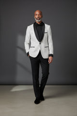 Black Polka Dot Blazer with Velvet Shawl Lapel | Vercini